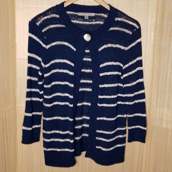 Marc New York Textured Blue White Stripe Cardigan - Picture 1 of 7